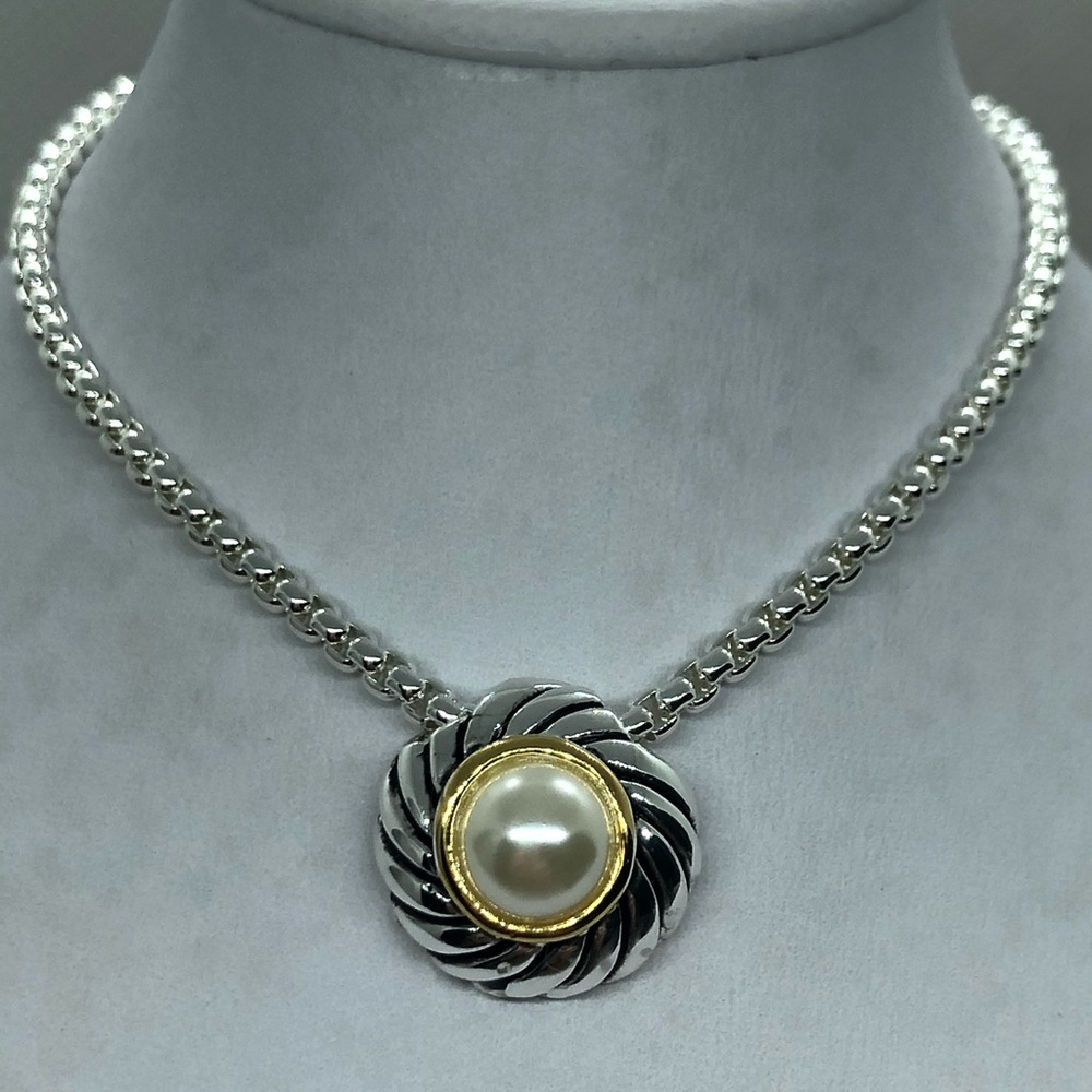 Silver Faux Pearl Necklace - Picture 2 of 4